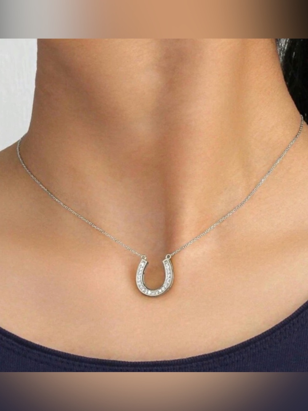 Western Necklace Silver Horseshoe Pendant Necklace - Sparkling